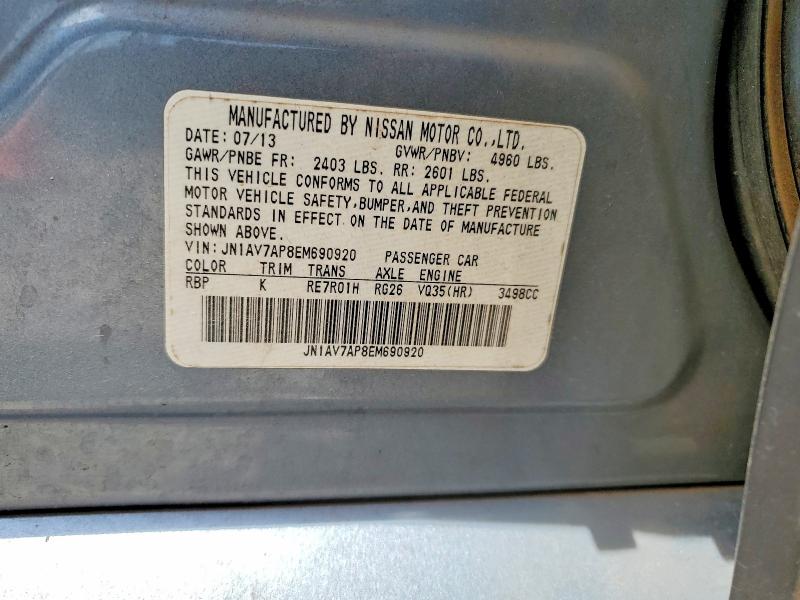 52342086 :رقم المزاد ، JN1AV7AP8EM690920 vin ، 2014 Infiniti Q50 Hybrid مزاد بيع