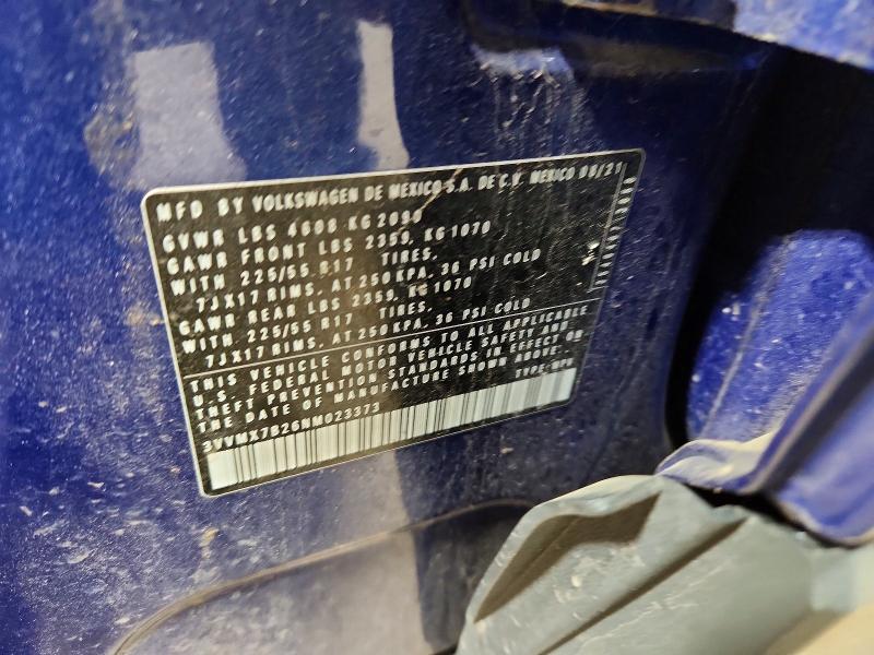 53284636 :رقم المزاد ، 3VVMX7B26NM023373 vin ، 2022 Volkswagen Taos مزاد بيع