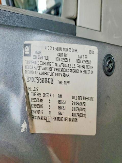Aukcja sprzedaży 2005 Chevrolet Equinox, vin: 2CNDL73F556064708, numer aukcji: 53384976