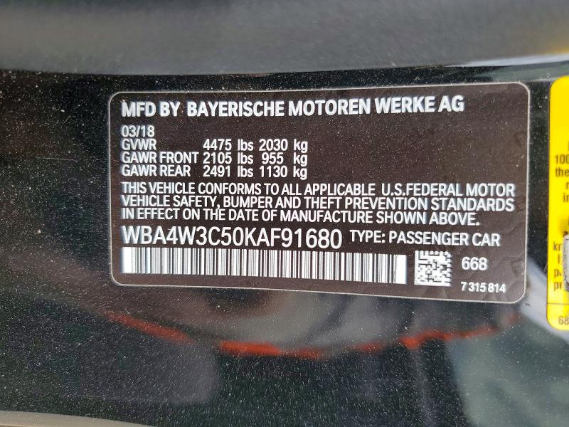 Aukcja sprzedaży 2019 Bmw 430i, vin: WBA4W3C50KAF91680, numer aukcji: 52609546
