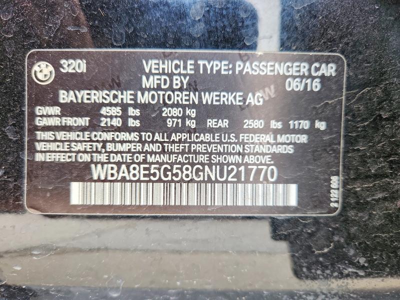 52393506 :رقم المزاد ، WBA8E5G58GNU21770 vin ، 2016 Bmw 320 مزاد بيع