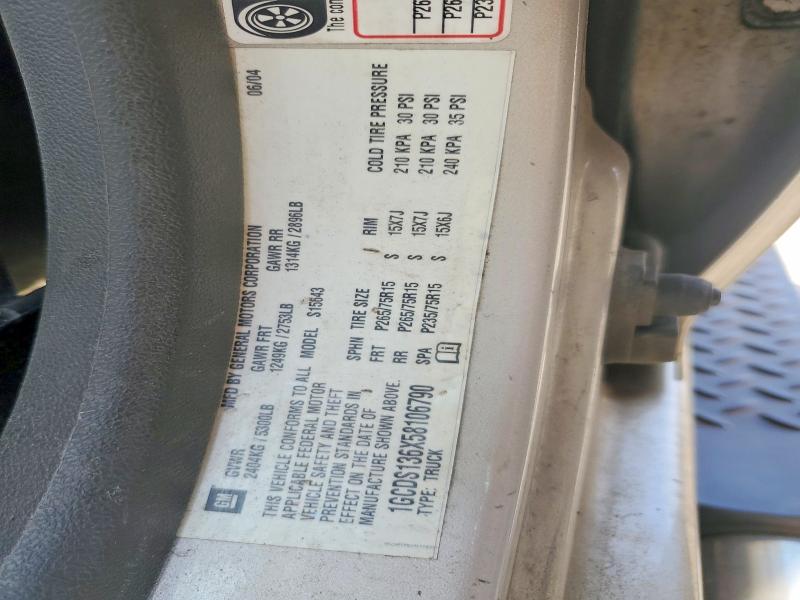 54920506 :رقم المزاد ، 1GCDS136X58106790 vin ، 2005 Chevrolet Colorado مزاد بيع