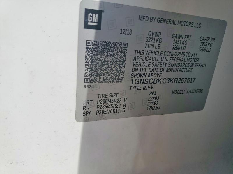 Aukcja sprzedaży 2019 Chevrolet Tahoe, vin: 1GNSCBKC3KR257517, numer aukcji: 54305616
