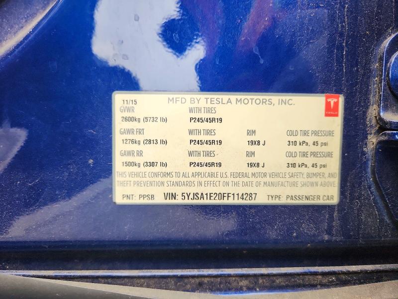 Продажа на аукционе авто 2015 Tesla Model S, vin: 5YJSA1E20FF114287, номер лота: 52920206
