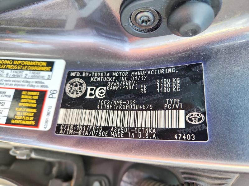 Продажа на аукционе авто 2017 Toyota Camry, vin: 4T1BF1FKXHU384679, номер лота: 54410236