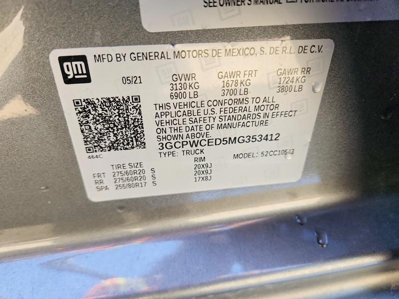 53100326 :رقم المزاد ، 3GCPWCED5MG353412 vin ، 2021 Chevrolet Silverado مزاد بيع