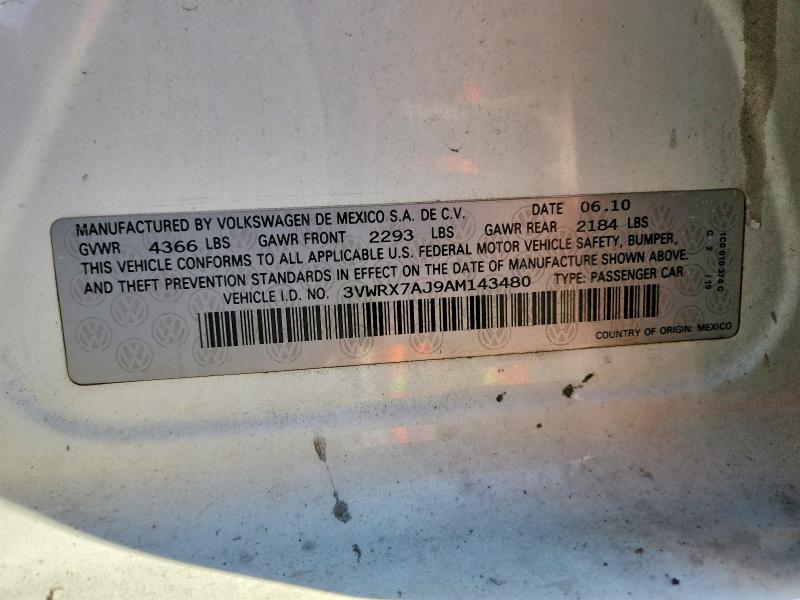 52859216 :رقم المزاد ، 3VWRX7AJ9AM143480 vin ، 2010 Volkswagen Jetta مزاد بيع