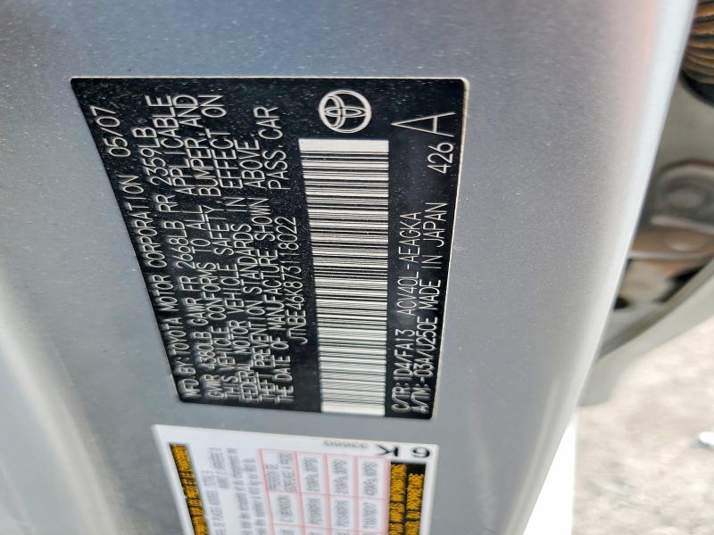 55395806 :رقم المزاد ، JTNBE46K873118022 vin ، 2007 Toyota Camry Ce/le/xle/se مزاد بيع