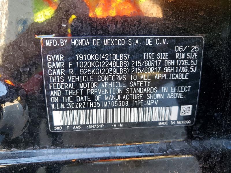 Aukcja sprzedaży 2026 Honda Hr-v, vin: 3CZRZ1H35TM705308, numer aukcji: 54841316