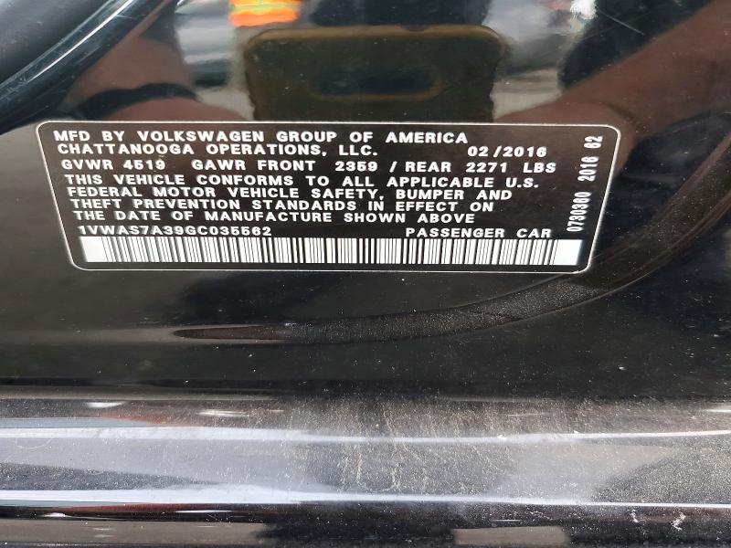 Продажа на аукционе авто 2016 Volkswagen Passat, vin: 1VWAS7A39GC035562, номер лота: 54320076