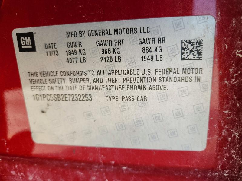 Продаж на аукціоні авто 2014 Chevrolet Cruze, vin: 1G1PC5SB2E7232253, номер лоту: 53998436