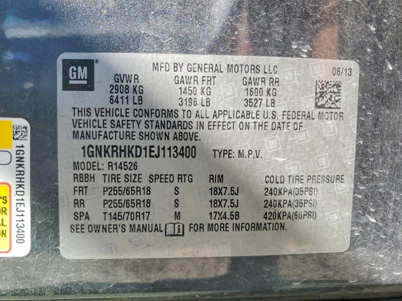 Продаж на аукціоні авто 2014 Chevrolet Traverse, vin: 1GNKRHKD1EJ113400, номер лоту: 52762086