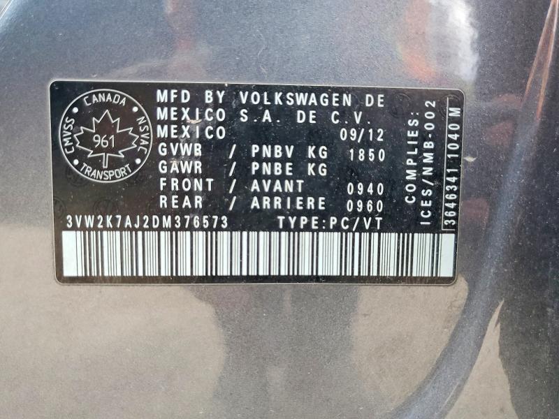 51356286 :رقم المزاد ، 3VW2K7AJ2DM376573 vin ، 2013 Volkswagen Jetta مزاد بيع