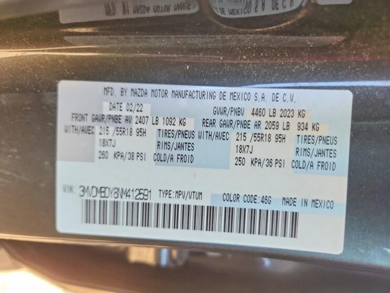 54135366 :رقم المزاد ، 3MVDMBDY8NM412591 vin ، 2022 Mazda Cx-30 مزاد بيع