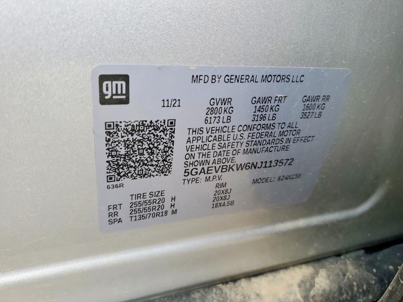 2022 Buick Enclave მანქანა იყიდება აუქციონზე, vin: 5GAEVBKW6NJ113572, აუქციონის ნომერი: 52740766