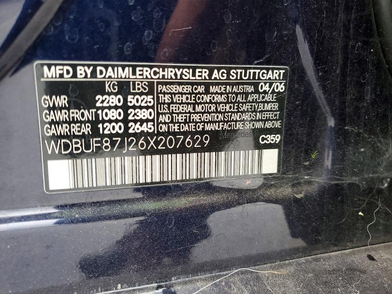 51882426 :رقم المزاد ، WDBUF87J26X207629 vin ، 2006 Mercedes-benz E مزاد بيع