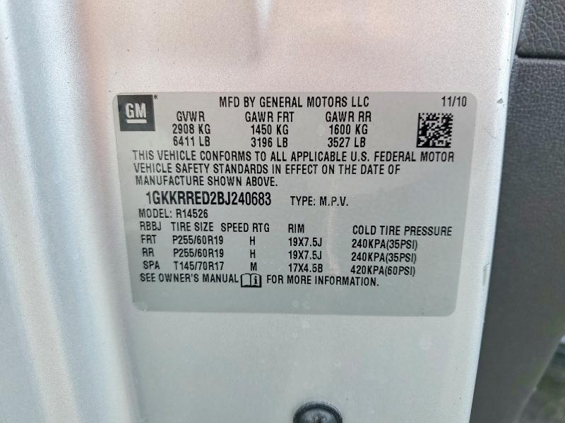 2011 Gmc Acadia მანქანა იყიდება აუქციონზე, vin: 1GKKRRED2BJ240683, აუქციონის ნომერი: 52373966