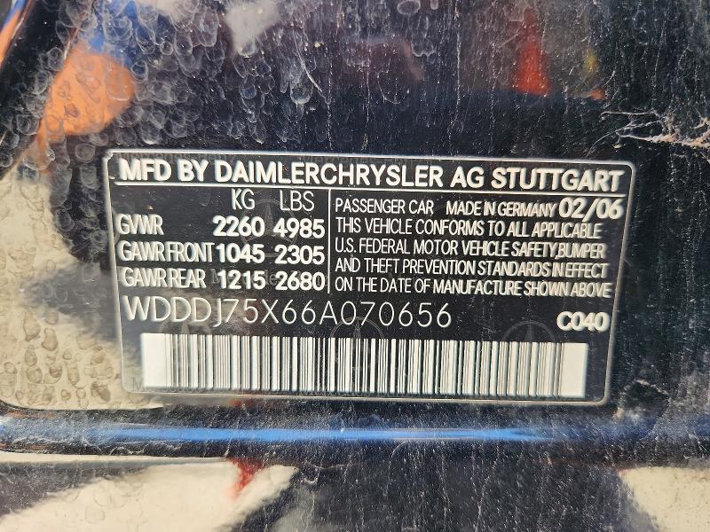 Aukcja sprzedaży 2006 Mercedes-benz Cls, vin: WDDDJ75X66A070656, numer aukcji: 53185846