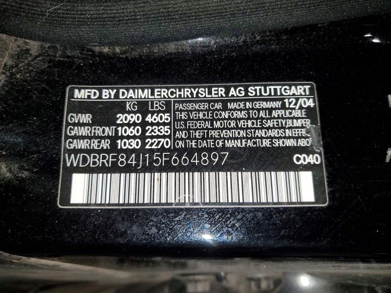 Auction sale of the 2005 Mercedes-benz C, vin: WDBRF84J15F664897, lot number: 54675576
