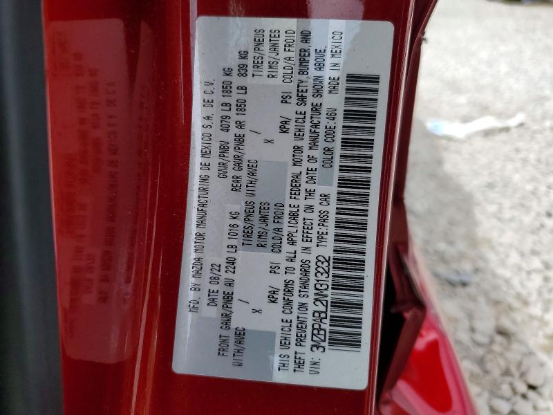 Aukcja sprzedaży 2022 Mazda 3, vin: 3MZBPABL2NM313232, numer aukcji: 52460306