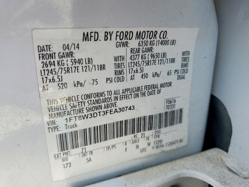 2015 Ford F350 მანქანა იყიდება აუქციონზე, vin: 1FT8W3DT3FEA30743, აუქციონის ნომერი: 53553996