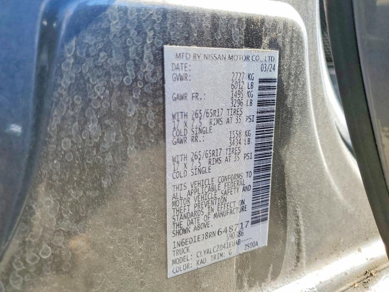 2024 Nissan Frontier მანქანა იყიდება აუქციონზე, vin: 1N6ED1EJ8RN648717, აუქციონის ნომერი: 52229746