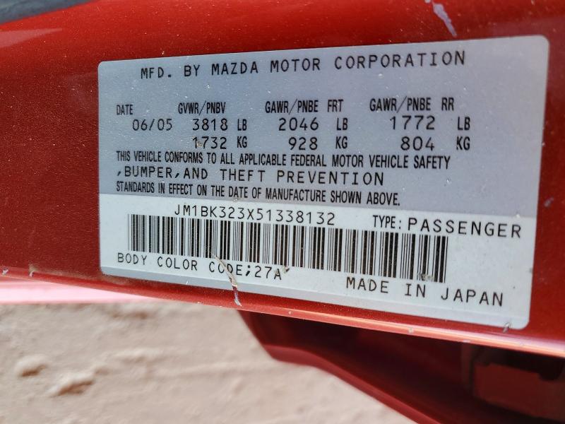 53845246 :رقم المزاد ، JM1BK323X51338132 vin ، 2005 Mazda 3 S مزاد بيع