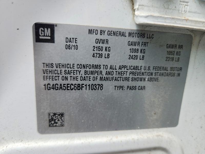 52748666 :رقم المزاد ، 1G4GA5EC6BF110378 vin ، 2011 Buick Lacrosse مزاد بيع