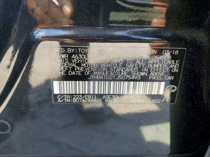 54295606 :رقم المزاد ، JTHBA1D21J5075493 vin ، 2018 Lexus Is مزاد بيع