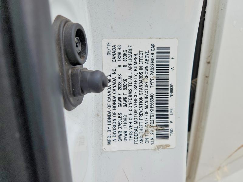 Aukcja sprzedaży 2019 Honda Civic, vin: 2HGFC2F61KH566340, numer aukcji: 51922826