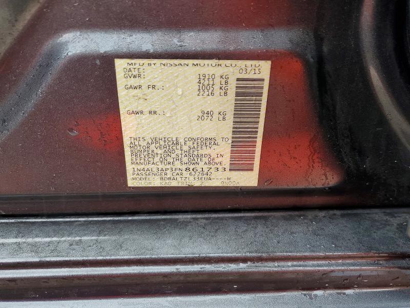 2015 Nissan Altima მანქანა იყიდება აუქციონზე, vin: 1N4AL3AP3FN861733, აუქციონის ნომერი: 54100276