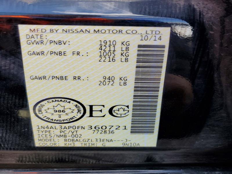 Продаж на аукціоні авто 2015 Nissan Altima, vin: 1N4AL3AP0FN360721, номер лоту: 54772486