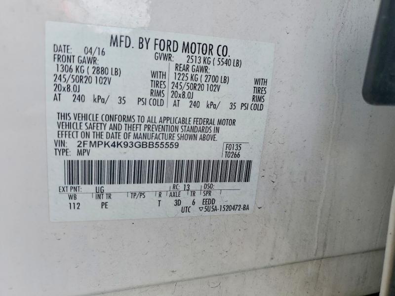 Продажа на аукционе авто 2016 Ford Edge, vin: 2FMPK4K93GBB55559, номер лота: 55209476