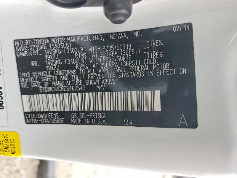 53318716 :رقم المزاد ، 5TDXK3DC8ES460543 vin ، 2014 Toyota Sienna مزاد بيع