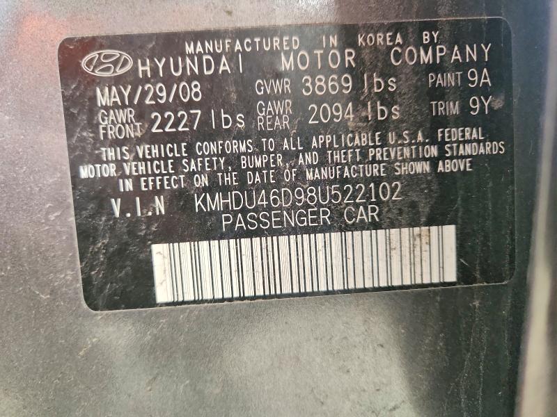 Продаж на аукціоні авто 2008 Hyundai Elantra, vin: KMHDU46D98U522102, номер лоту: 52147706