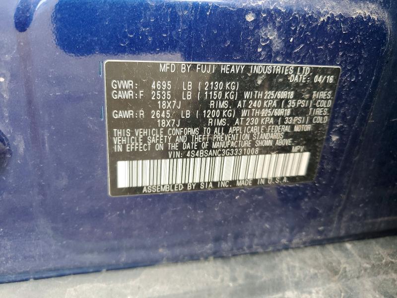 Продаж на аукціоні авто 2016 Subaru Outback, vin: 4S4BSANC3G3331008, номер лоту: 53800986