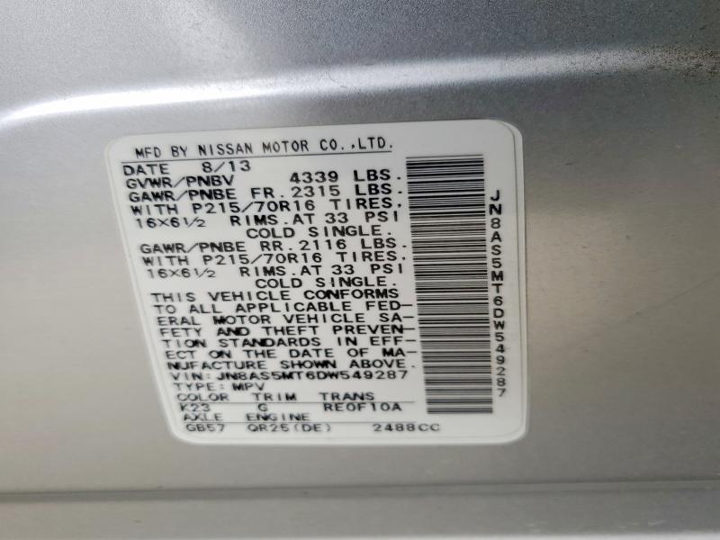2013 Nissan Rogue მანქანა იყიდება აუქციონზე, vin: JN8AS5MT6DW549287, აუქციონის ნომერი: 53258326
