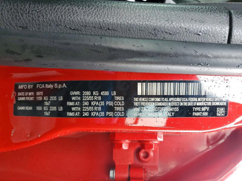 53464686 :رقم المزاد ، ZACCJBDT2FPB94155 vin ، 2015 Jeep Renegade مزاد بيع