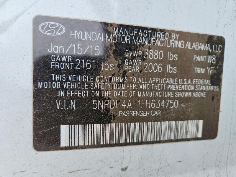 2015 Hyundai Elantra მანქანა იყიდება აუქციონზე, vin: 5NPDH4AE1FH634750, აუქციონის ნომერი: 54484456
