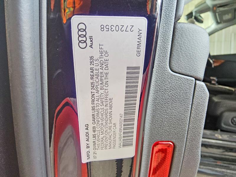 2022 Audi A4 მანქანა იყიდება აუქციონზე, vin: WAUABAF49NA002147, აუქციონის ნომერი: 53642196