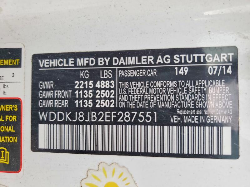 2014 Mercedes-benz E მანქანა იყიდება აუქციონზე, vin: WDDKJ8JB2EF287551, აუქციონის ნომერი: 55494856