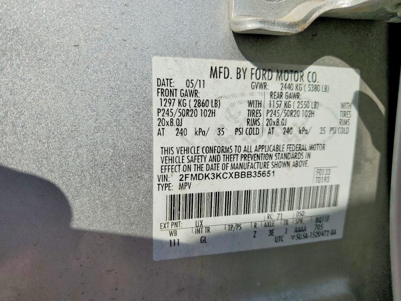 54004746 :رقم المزاد ، 2FMDK3KCXBBB35651 vin ، 2011 Ford Edge مزاد بيع