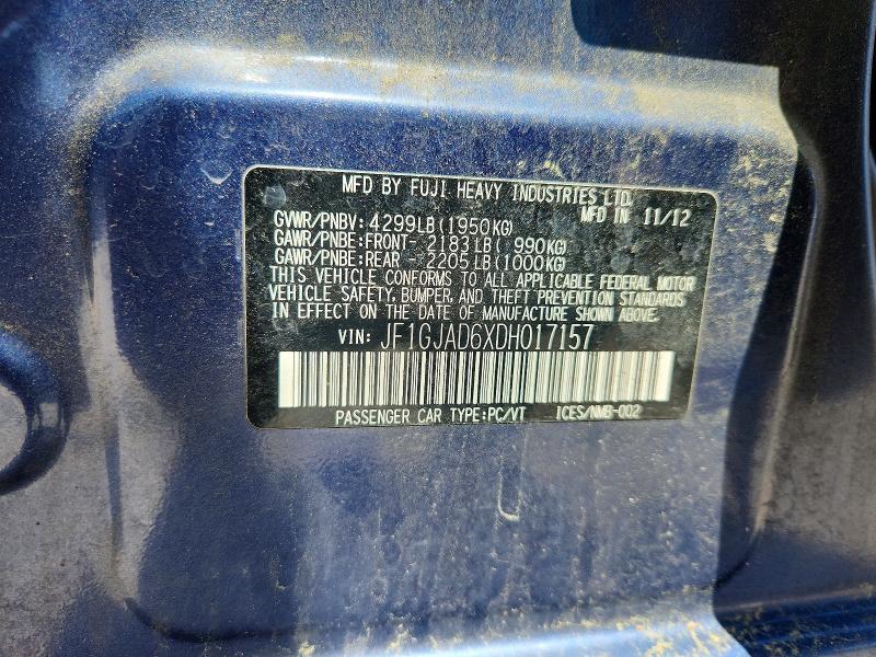 Продажа на аукционе авто 2013 Subaru Impreza, vin: JF1GJAD6XDH017157, номер лота: 55426806