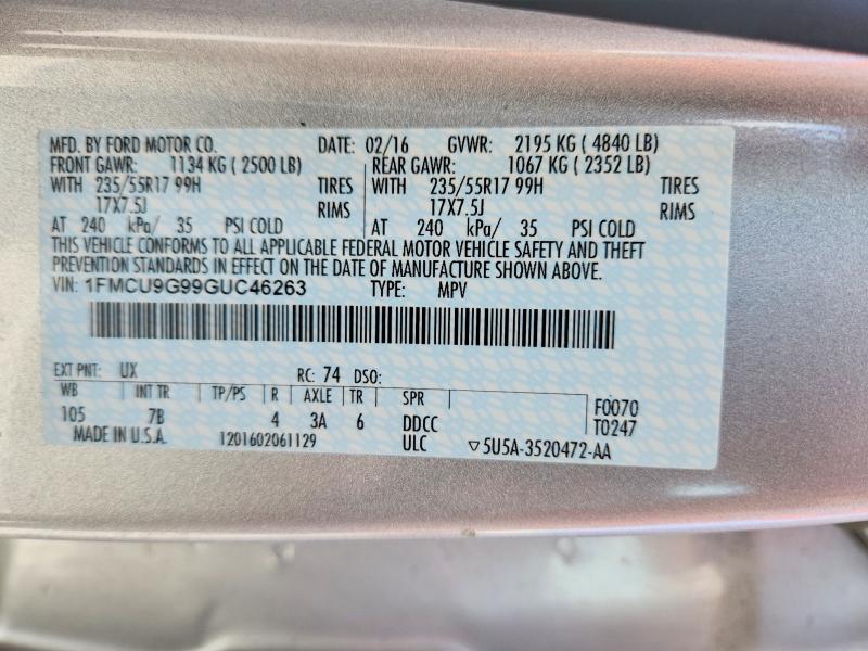 Продажа на аукционе авто 2016 Ford Escape, vin: 1FMCU9G99GUC46263, номер лота: 49783586