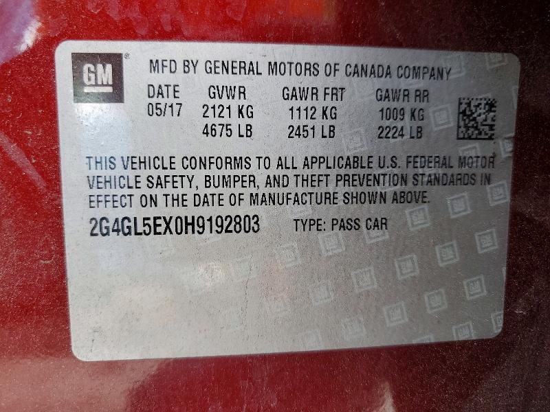2017 Buick Regal მანქანა იყიდება აუქციონზე, vin: 2G4GL5EX0H9192803, აუქციონის ნომერი: 52713846