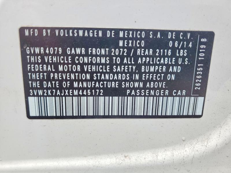 53723176 :رقم المزاد ، 3VW2K7AJXEM445172 vin ، 2014 Volkswagen Jetta مزاد بيع