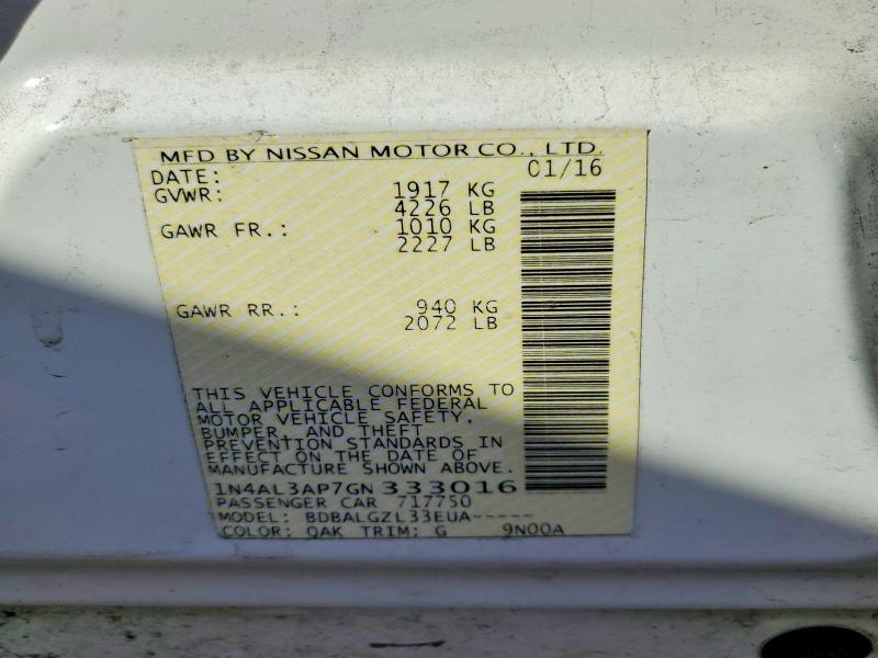 53537036 :رقم المزاد ، 1N4AL3AP7GN333016 vin ، 2016 Nissan Altima مزاد بيع