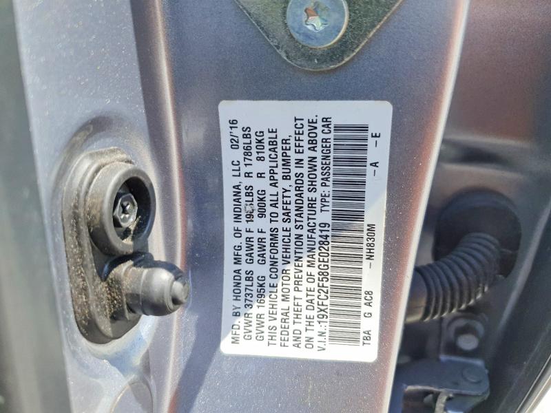 51993796 :رقم المزاد ، 19XFC2F58GE028419 vin ، 2016 Honda Civic مزاد بيع
