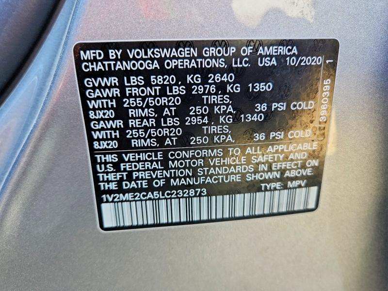 2020 Volkswagen Atlas Cross Sport მანქანა იყიდება აუქციონზე, vin: 1V2ME2CA5LC232873, აუქციონის ნომერი: 52156906