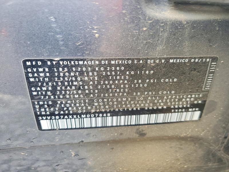 2020 Volkswagen Tiguan მანქანა იყიდება აუქციონზე, vin: 3VV3B7AXXLM007648, აუქციონის ნომერი: 52392886
